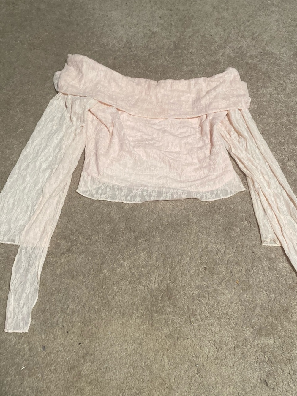 SHEIN Light Pink Lace Off-Shoulder Top